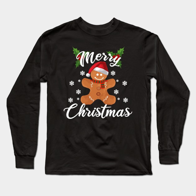 Merry Christmas Happy Gingerbread Santa Claus Long Sleeve T-Shirt by dnlribeiro88